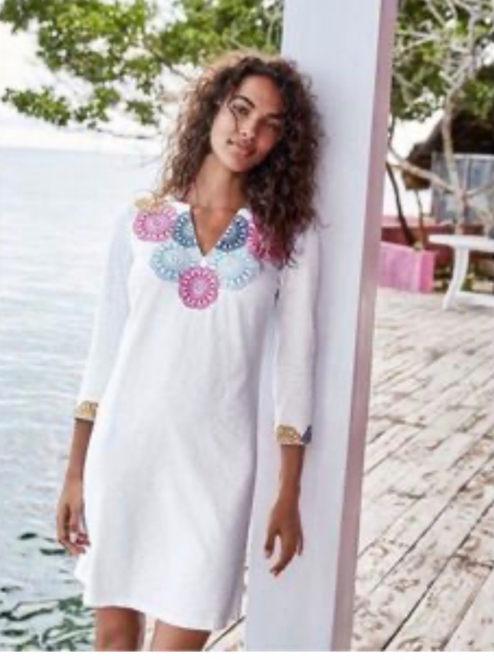 Boden Women's White Cotton Embroidered Mini Beach Dress Resort Vacation Sz 2
